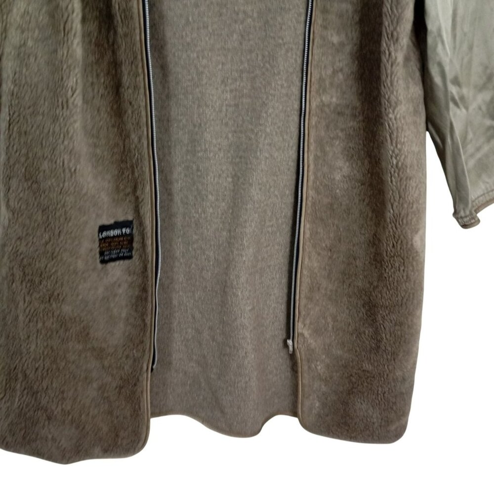 London Fog Maincoat 14R Womens Tan Faux Fur Open Front With Satin Sleeves - Picture 4 of 9